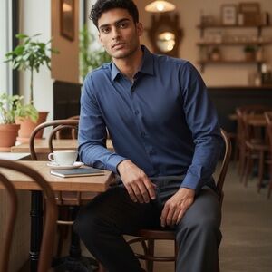 Lorenzo Uomo Men’s Navy Blue Dress Shirt | Trim Fit | Size 16 / 34–35 | Cotton